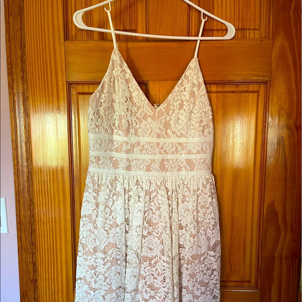 Lulus. Cream lace dress with beige underneath